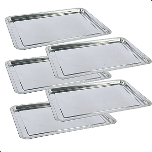 Kit 5 Bandejas Aço Inox Retangular 35x45cm