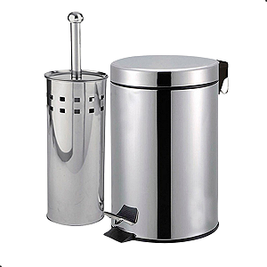 Kit Lixeira Aço Inox 3 Litros  e Escova Sanitária Para Banheiro
