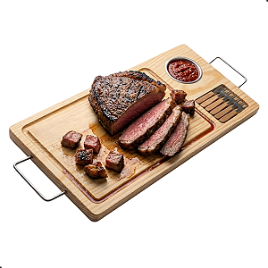 Kit Tabua De Churrasco Corte Carne Molheira Garfo