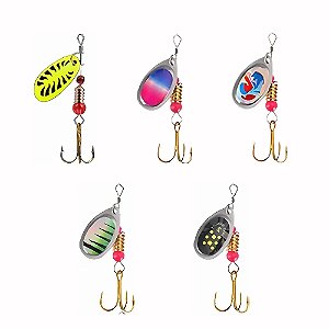 Kit 5 Iscas de Pesca Spinner / Colher Metálica Cores A - 6cm 3g