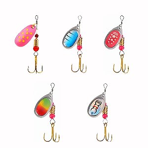 Kit 5 Iscas de Pesca Spinner / Colher Metálica Cores B - 6cm 3g