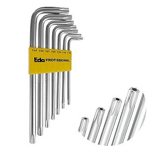 EDA Chaves Torx Tipo L Longas 7 Peças 8Qg Prateado/Amarelo