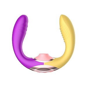 Vibrador Duplo para Lésbicas com Sugador e Movimento de Vem