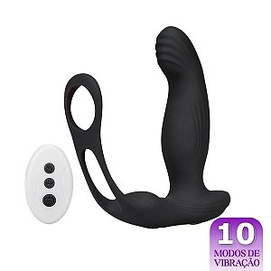 Vibrador de Próstata Anel Peniano Duplo com Movimentos de Vem e Aquecimento