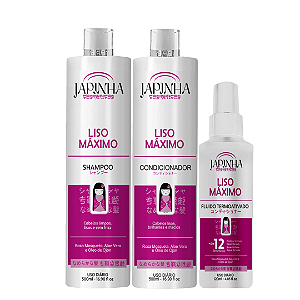Kit Japinha Liso Máximo Shampoo e Condicionador + Protetor Térmico