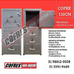 Cofre de Aço concretado 110cm com Gavetas - (AxLxP) 110X42X40