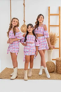 Conjunto Samyra Xadrezinho (Short Saia + Blusa)