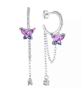 Brinco borboleta rosa com roxo