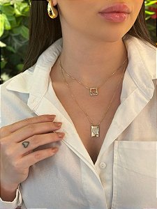 Colar duplo coração cravejado