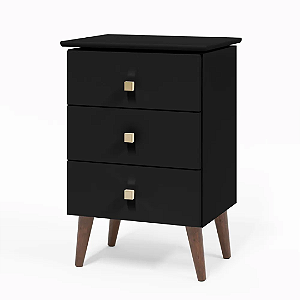 MESA LATERAL LIV 3 GAVETAS PRETO