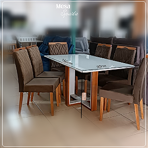 MESA SPARTA 1.60X90 P/6 CADEIRAS TAMPO OFF WHITE
