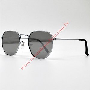 Óculos de sol Miami hexagonal prata lente cinza espelhada