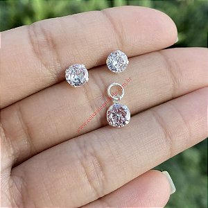 @ Conjunto ponto de luz zircônias Cristais 6mm  - Prata 925