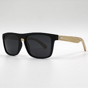 @ Óculos de sol Ilhabela polarizado preto fosco emborrachado com haste em madeira bambu