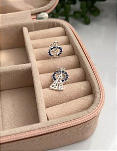 Pingente Aparecida vazada detalhes azuis 16mm - Prata 925