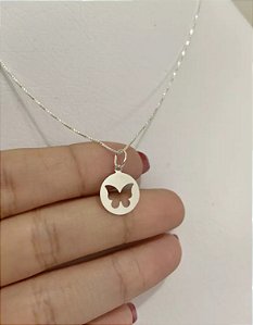 @ Pingente medalha borboleta vazada 12mm - Prata 925