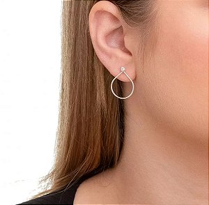 Brinco gota vazada com ponto de luz 20x15mm - Prata 925
