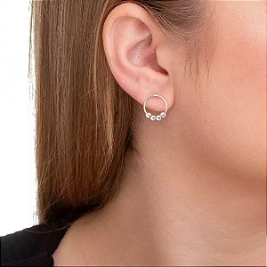 Brinco círculo com bolinhas M 12mm - Prata 925