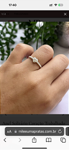 @ Anel solitário coração trabalhado com zircônia 5mm aro com bolinhas tam 21 - Prata 925