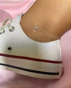 Tornozeleira coração vazado 25cm - Prata 925 @