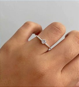 Anel solitário coração zircônia 3mm aro trabalhado - tam 18 - Prata 925*