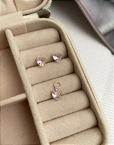 @ Conjunto ponto de luz zircônias rosa 6mm  - Prata 925