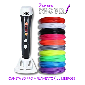 Caneta 3D PRO Preta + Filamento 100 metros