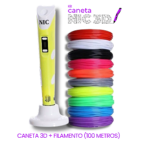 Caneta 3D Amarela + Filamento 100 metros