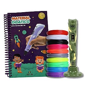 Kit Caneta 3D NIC 3D Camuflada + Filamento 100 m + Caderno