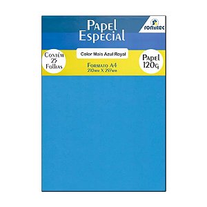 Papel Color Plus Azul Royal A4 210x297mm 120g Romitec 25Fls