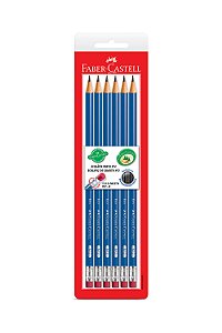 Lápis Grafite Nº 2B Redondo Faber-Castell EcoLápis Azul 6 Unidades