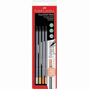 Lápis Preto Nº2 Redondo Faber Castell Supersoft Glam HB 4 Unidades