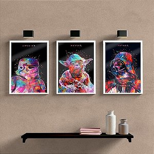 Quadros Decorativos Star Wars Art C/ Vidro 3pç Escritório