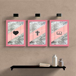 Quadro Decorativo Triptico da Fe  Moldura e Vidro 33x25 3pç