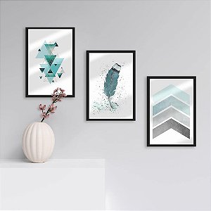 Quadro Decorativo Turquesa Ice  Moldura e Vidro 33x25 3pç