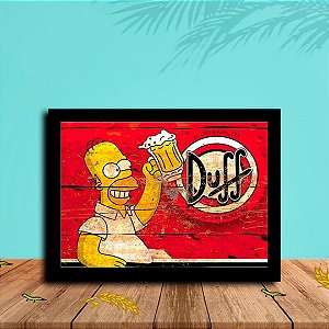 Quadro Envelhecido Simpsons Duff C/ Moldura e Vidro 33x25 cm