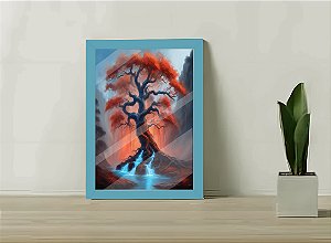 Quadro Decorativo Árvore de Outono C/ Moldura e Vidro 33x25