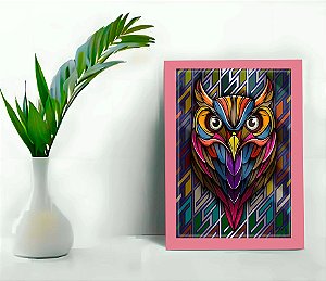 Quadro Decorativo Abstrato Coruja C/ Moldura e Vidro 33x25