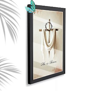 Quadro Decorativo Ele Ressucitou + Vidro 33x25 Sala Quarto