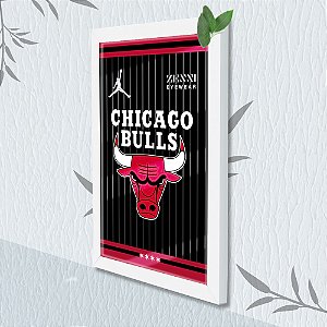 Quadro Decorativo Chicago Bulls Black+ Vidro 33x25 Escrtório