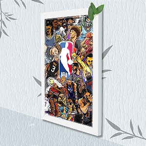 Quadro Decorativo NBA Cartoon + Vidro 33x25 Sala Escritório
