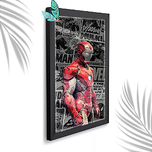 Quadro Decorativo Iron-Man Paper + Vidro 33x25 Sala Quarto