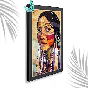 Quadro Decorativo Índia Nativa + Vidro 33x25 Escritório Sala