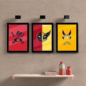 Quadro Decorativo Dead vs Wolverine + Vidro 33x25 3pç Studio