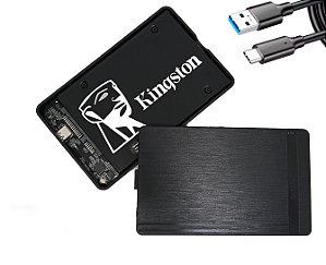 Hd Externo Ssd Kingston 256gb + Case Sata Usb-C 3.0 + Cabo