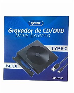 Drive Externo Gravador de Cd e Dvd Usb + Type c 3.0 Knup