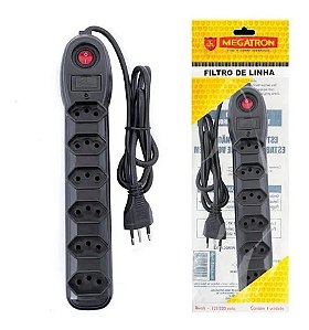 FILTRO DE LINHA 6 TOMADAS BIVOLT PRETO MEGATRON
