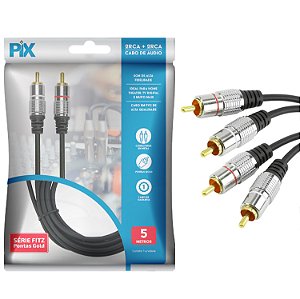 Cabo Áudio Rca Stereo Blindado Metal 2x2 Fitz-A3 5 Metros