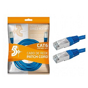 Cabo De Rede Patch Cord Cat6 Giga Ftp 2 Metros Azul Blindado
