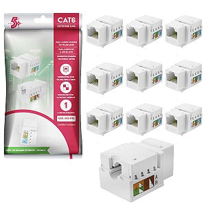 Kit Atacado 10 Keystone Fêmea Rj45 Cat6 10Gbps Branco 5+